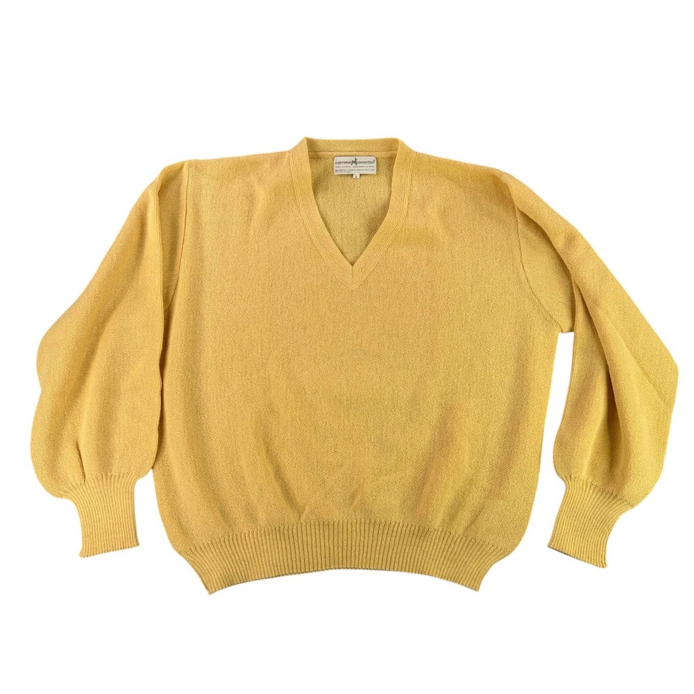 Peruvian Connection Sweater Women L Yellow 100% Alpaca V-Neck Vintage 90s Slouch
